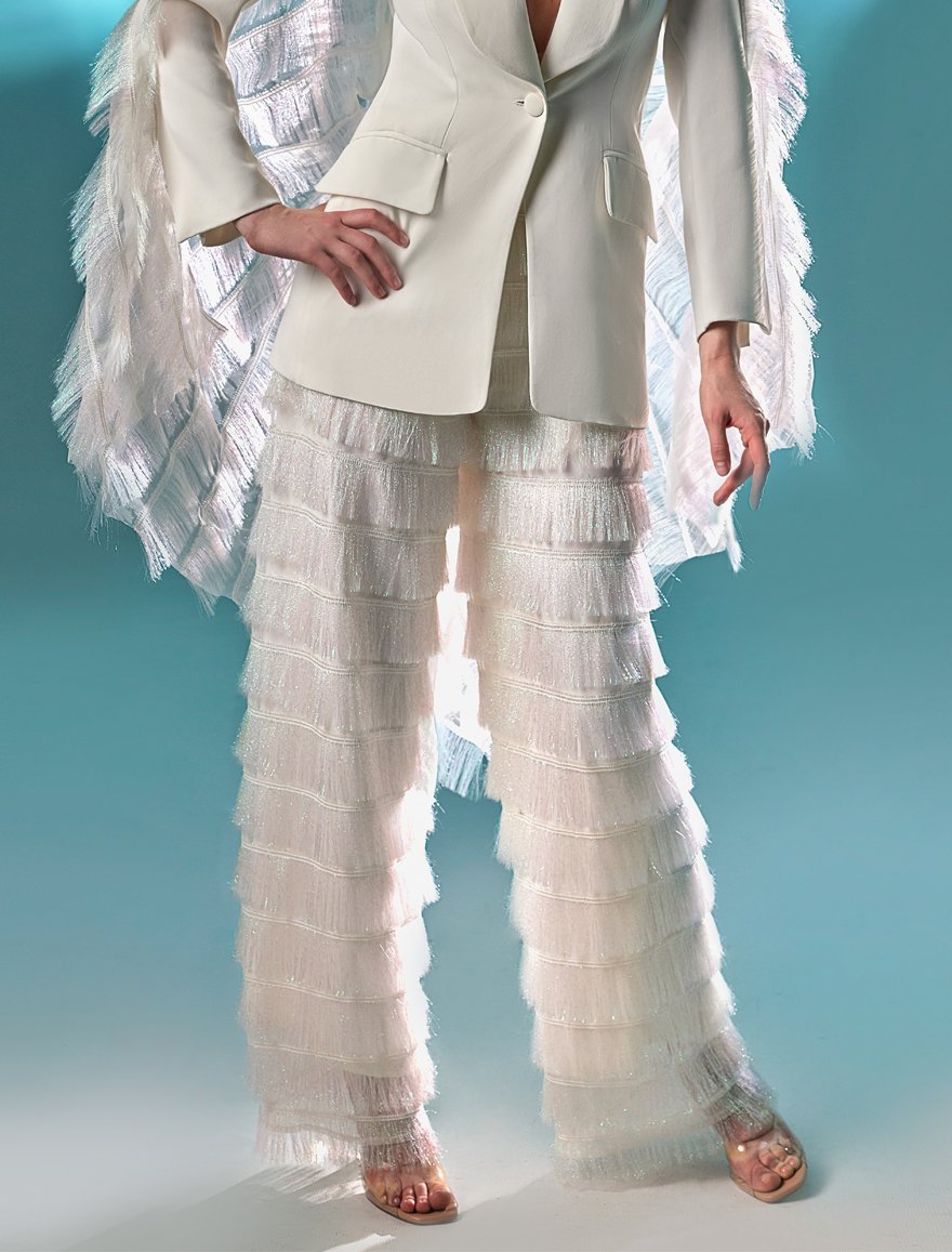 Holographic White Frills Pant
