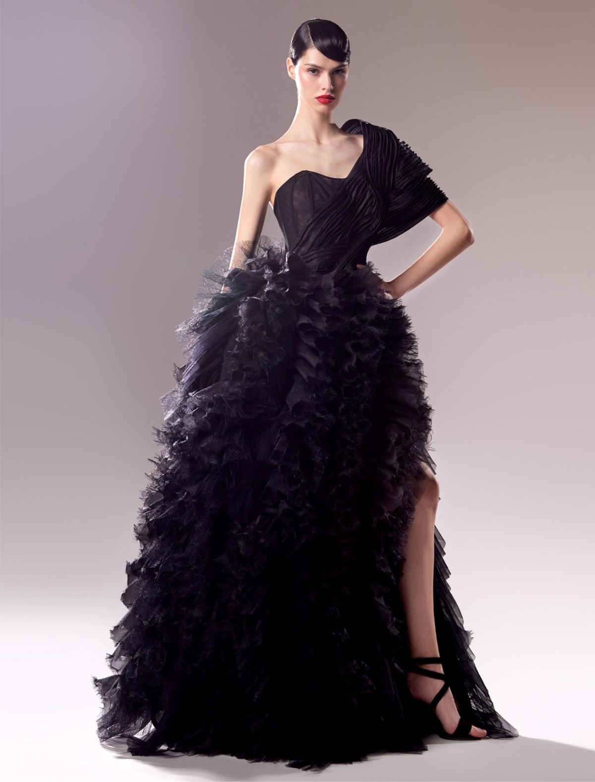 Ribbed Organza & Lace Fluffy Black Dress: Modern Elegance Meets Timeless Style