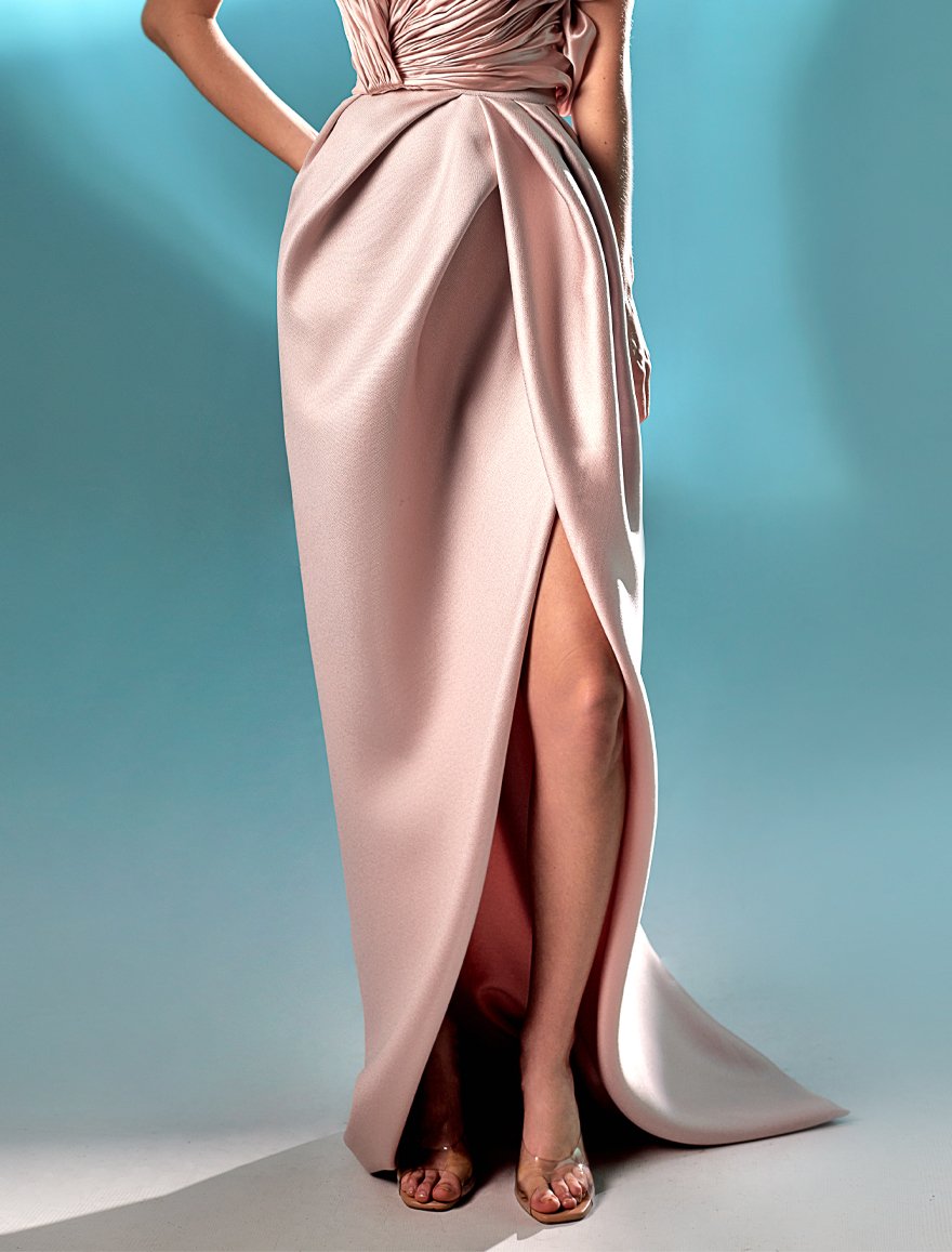 Pink Mikado Piqué Long Envelope Skirt