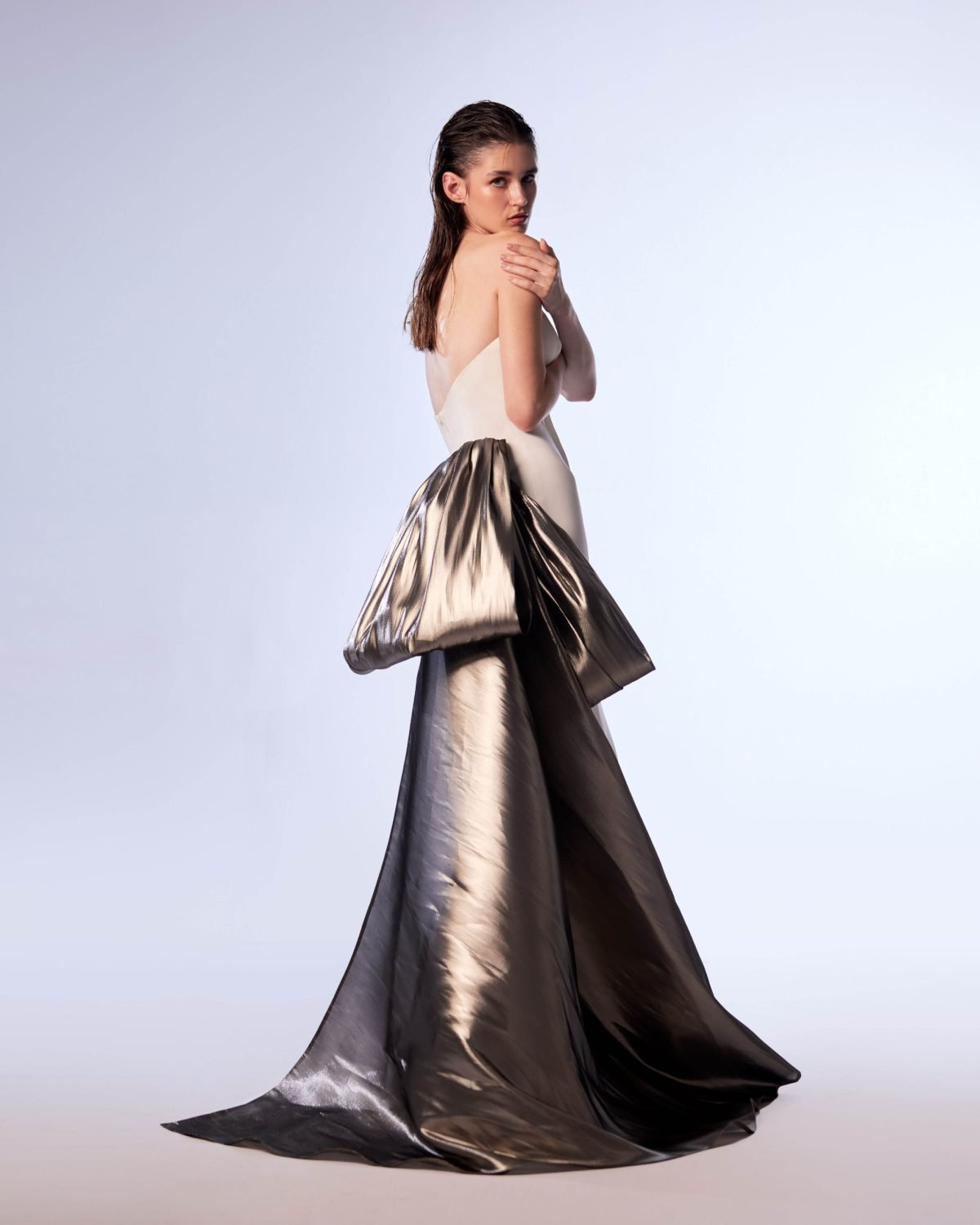 White and Metallic Silver Corset Dress