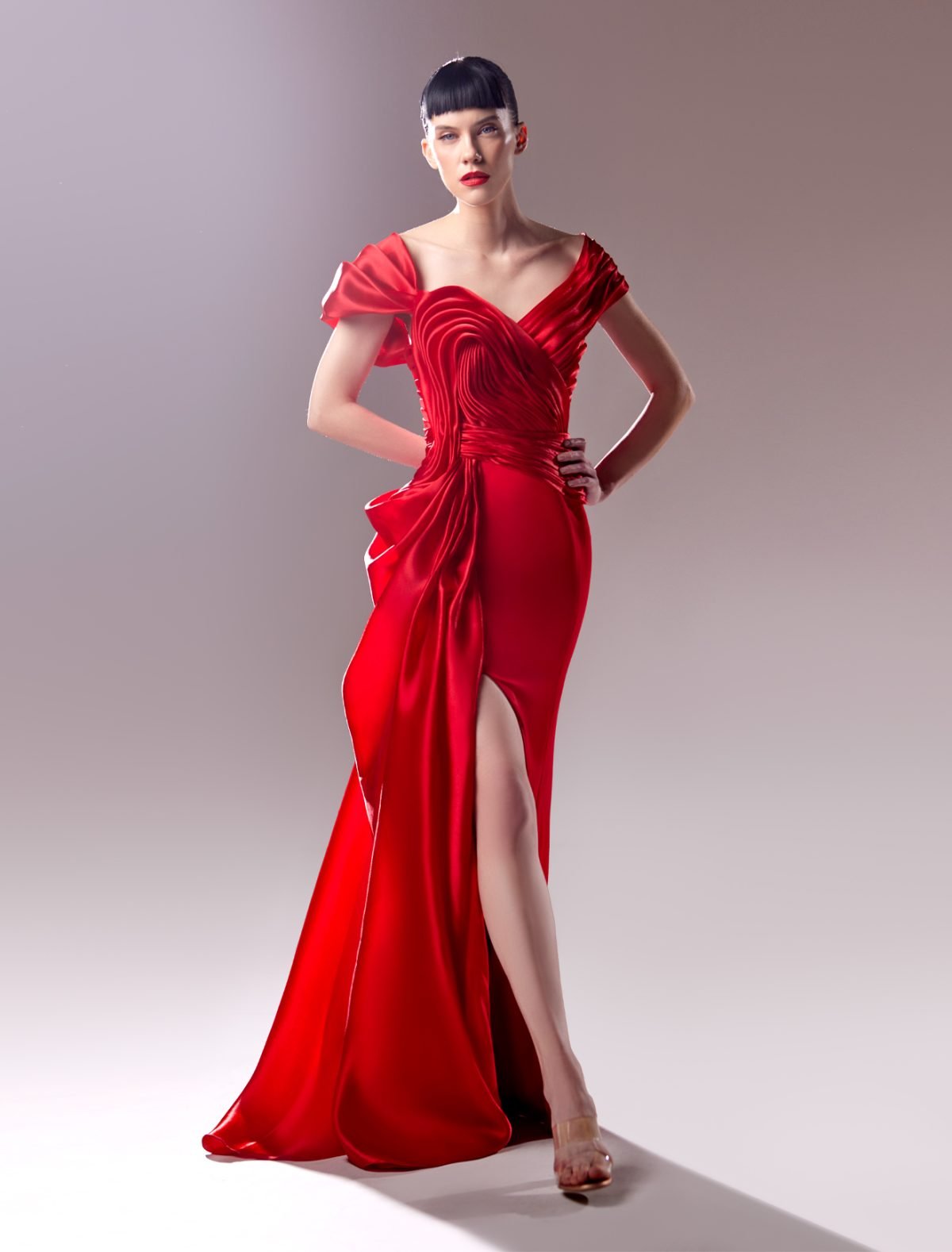 Off the Shoulder Organza Draped Crepe Dress: Classic Elegance Meets Modern Allure