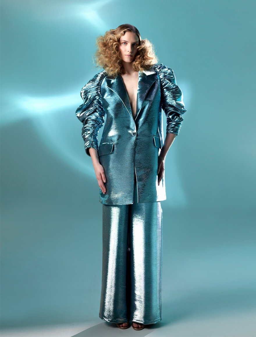 Exaggerated Sleeve Metallic Jacket