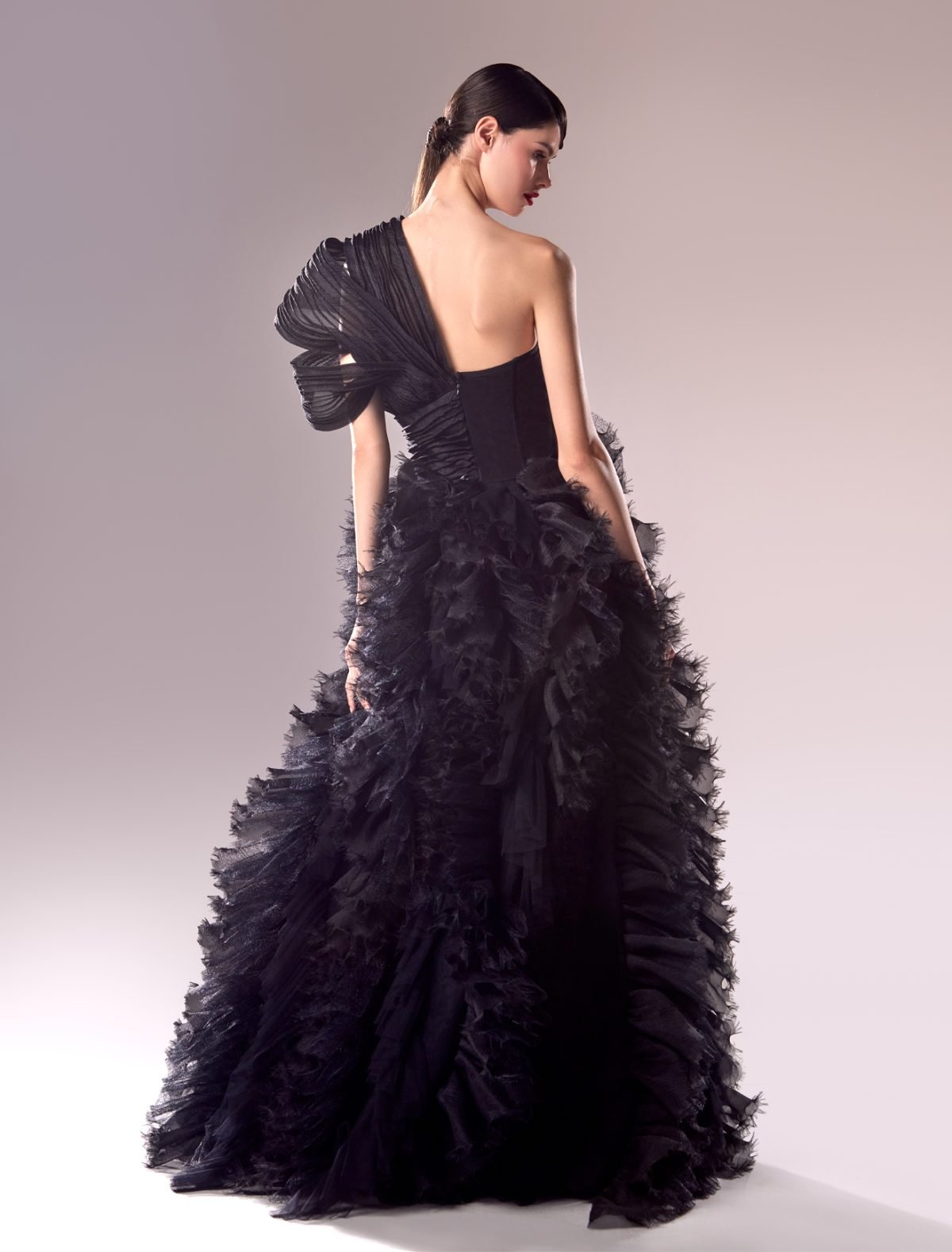 Ribbed Organza & Lace Fluffy Black Dress: Modern Elegance Meets Timeless Style
