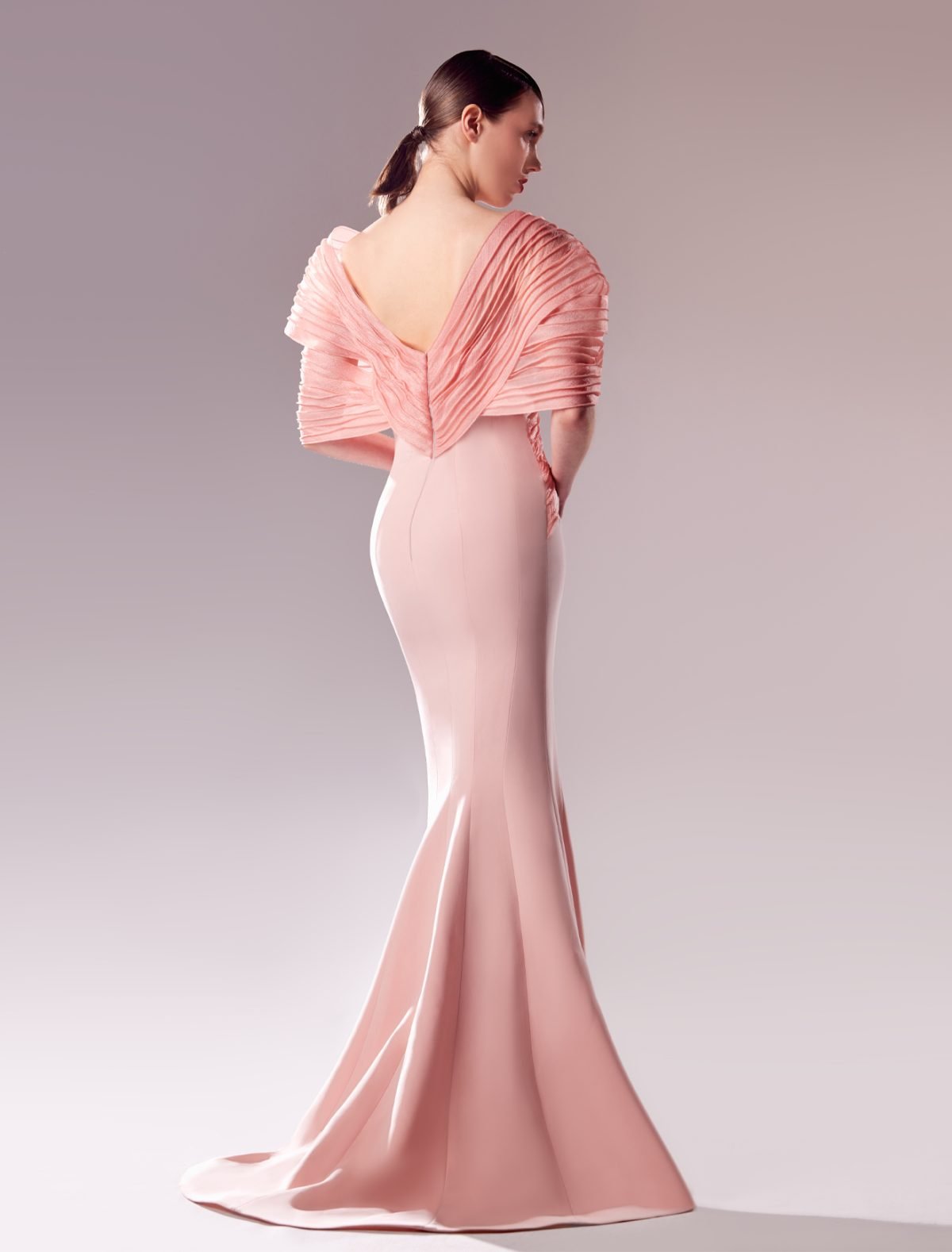 Pink Mermaid Dress with Ribbed Crinkle Organza Shoulders