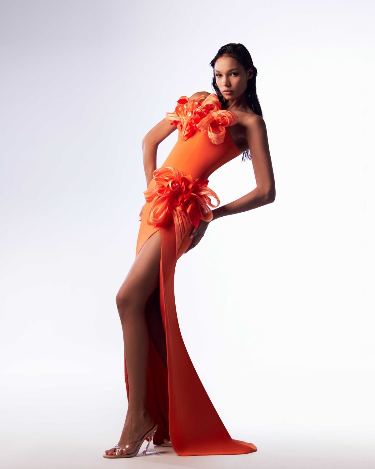 Ordandie Embellished Fire Orange Dress
