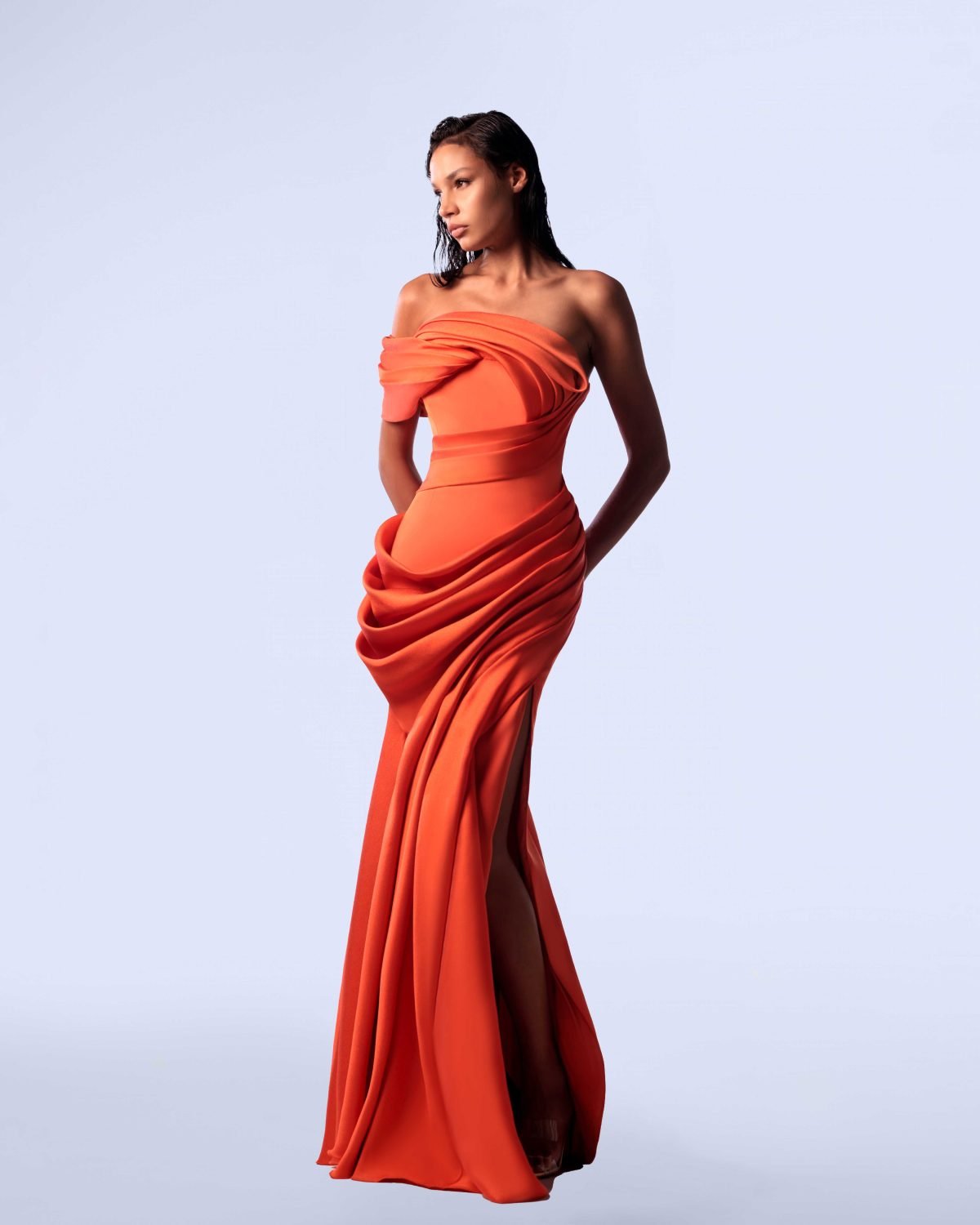 Ordandie Embellished Fire Orange Dress