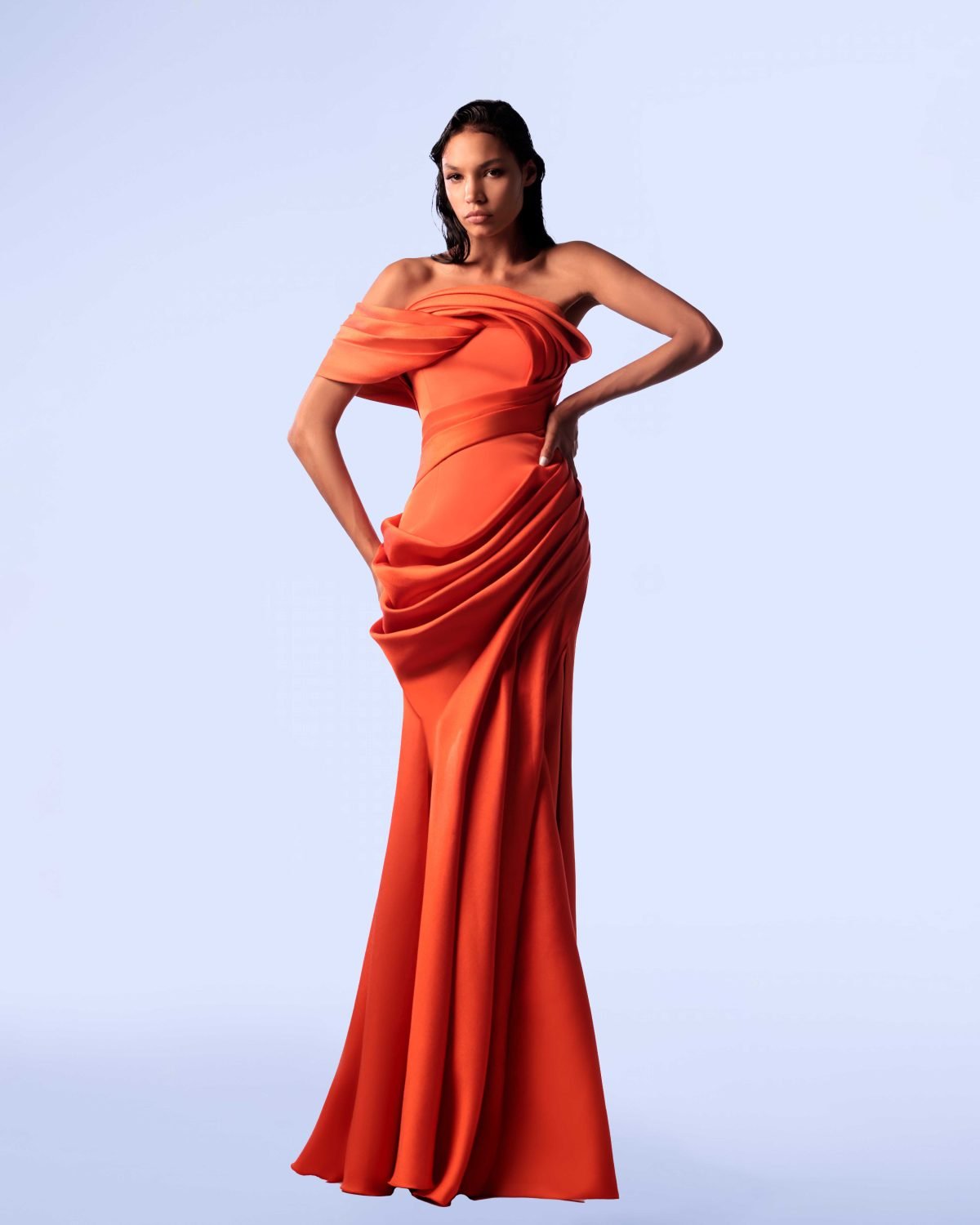 Ordandie Embellished Fire Orange Dress
