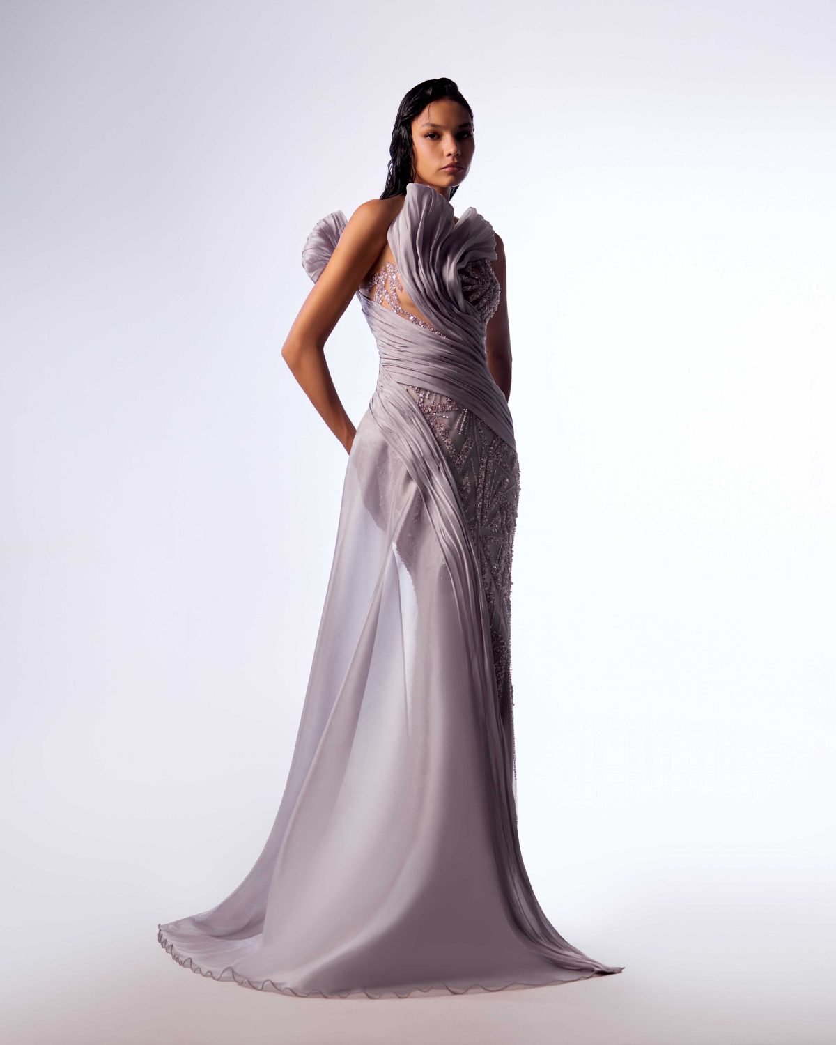 Ordandie Embellished Fire Orange Dress