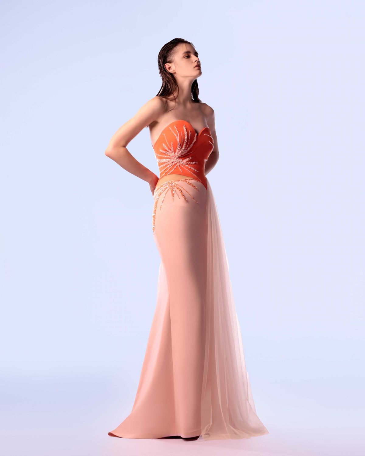 Ordandie Embellished Fire Orange Dress