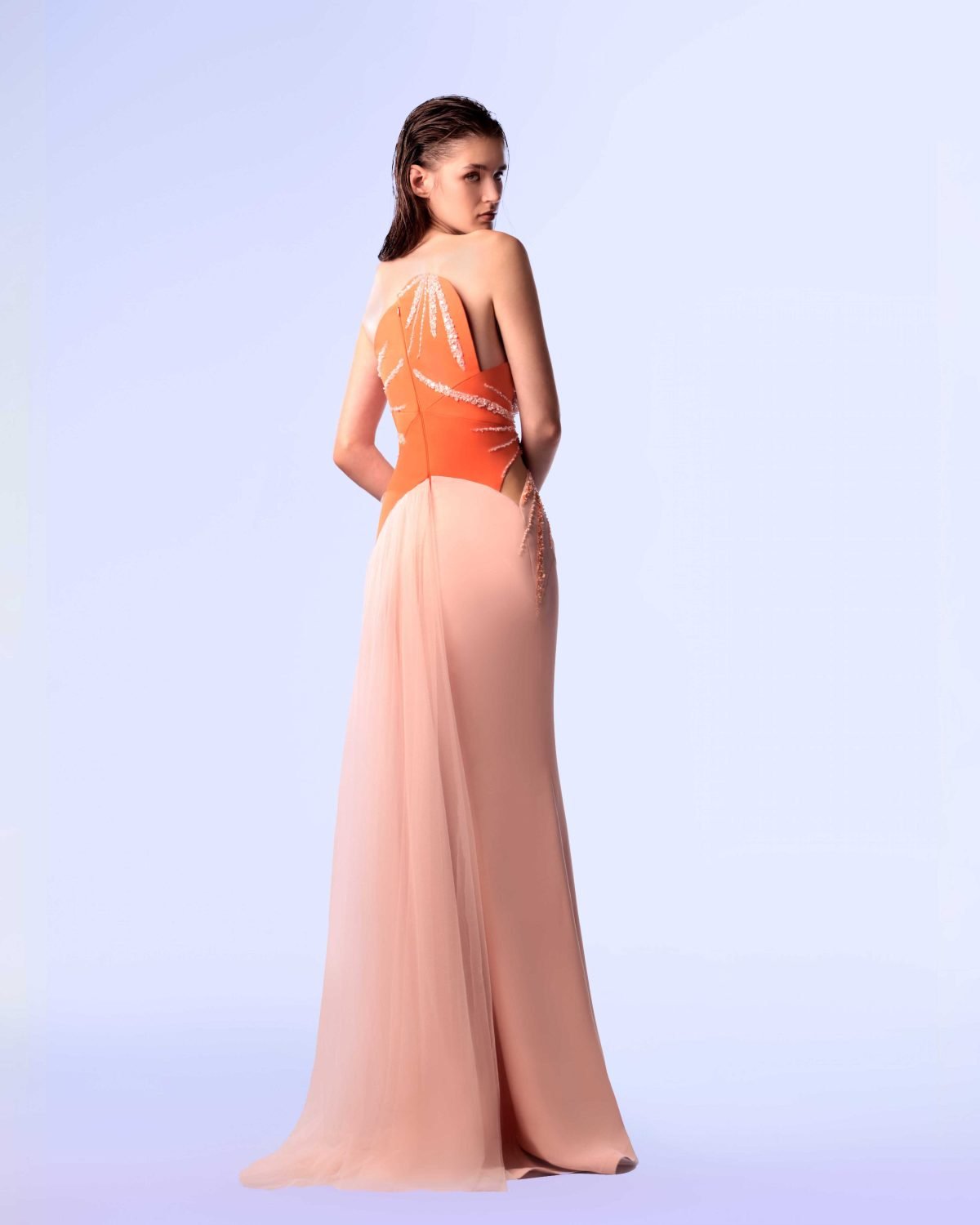 Ordandie Embellished Fire Orange Dress