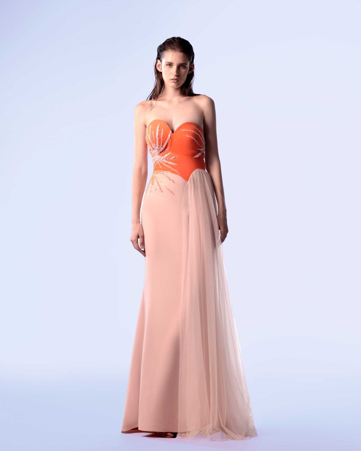 Ordandie Embellished Fire Orange Dress