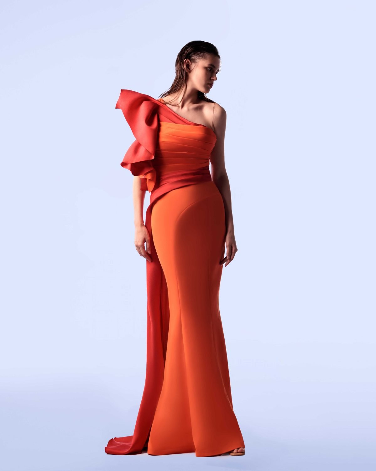 Ordandie Embellished Fire Orange Dress