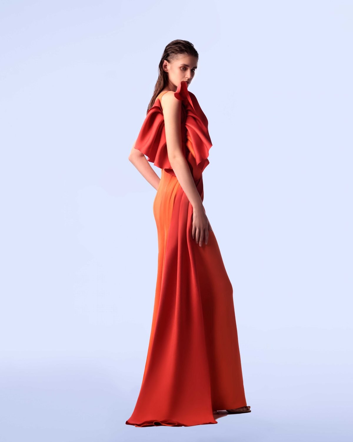 Ordandie Embellished Fire Orange Dress