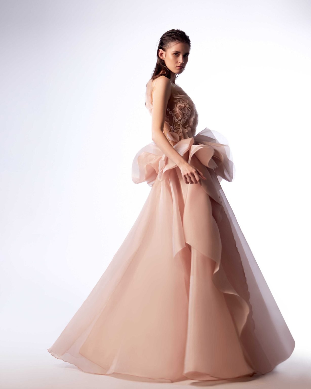Ordandie Embellished Fire Orange Dress