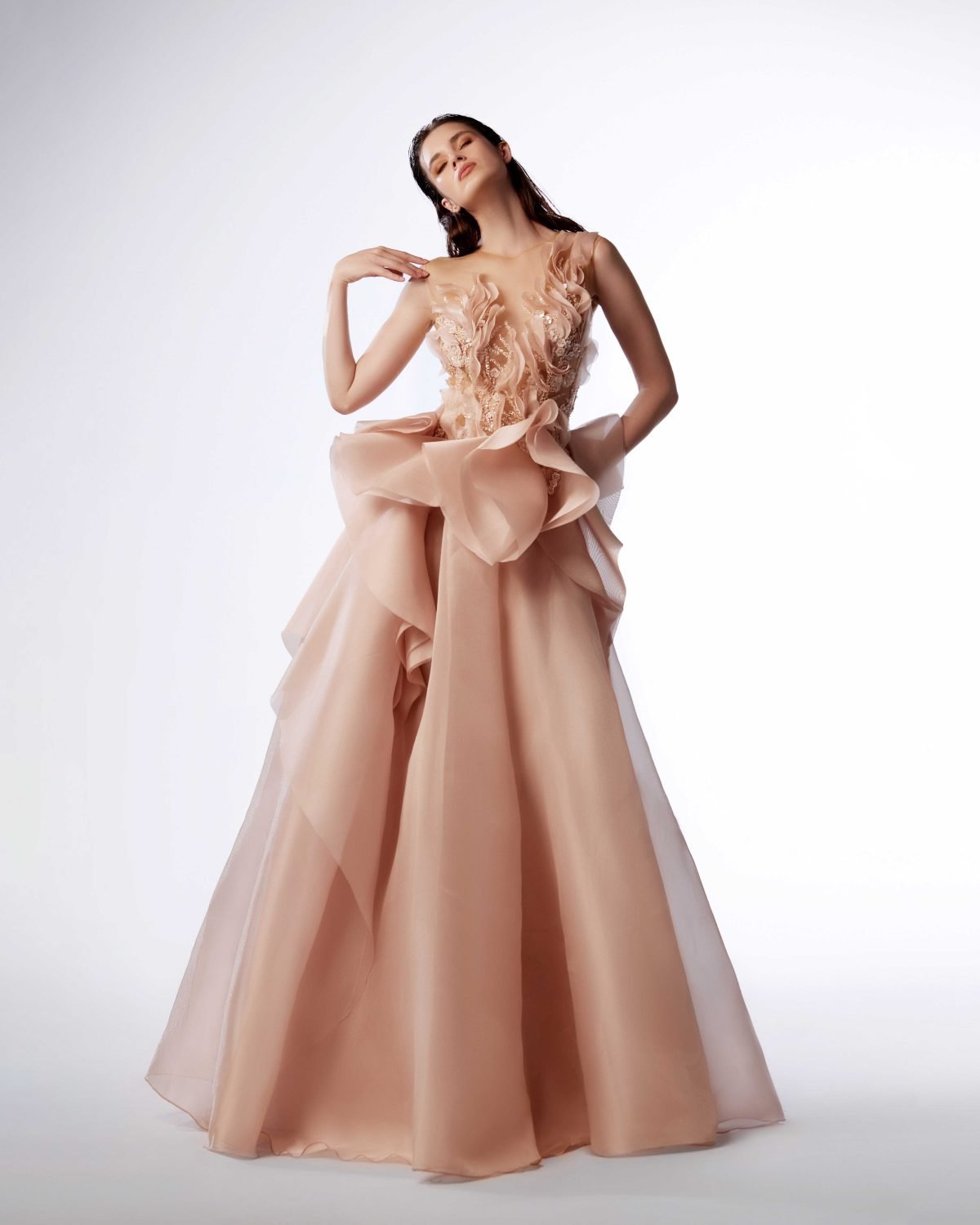 Ordandie Embellished Fire Orange Dress