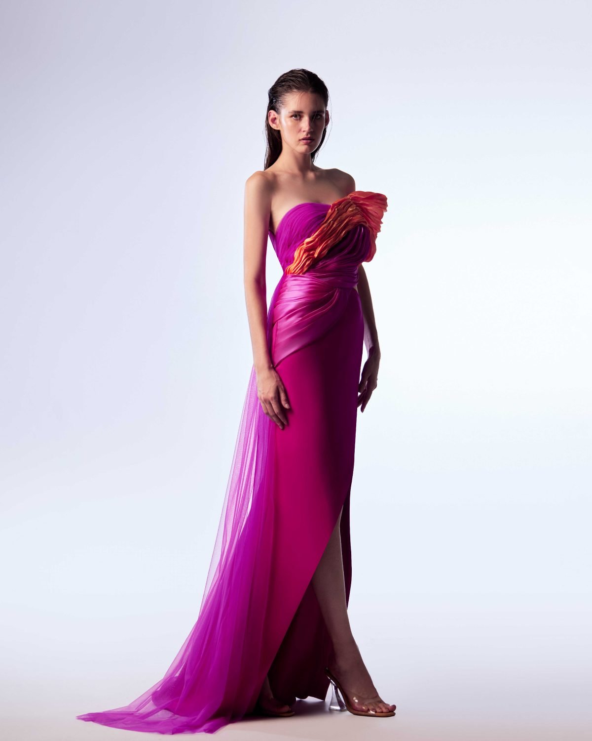 Ordandie Embellished Fire Orange Dress