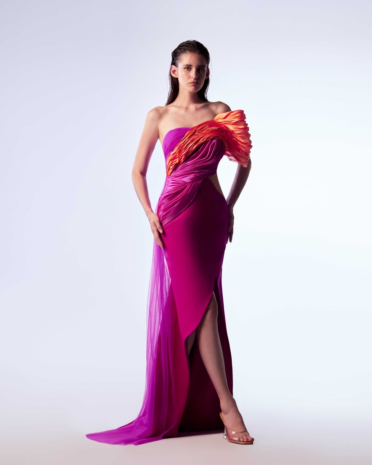 Ordandie Embellished Fire Orange Dress