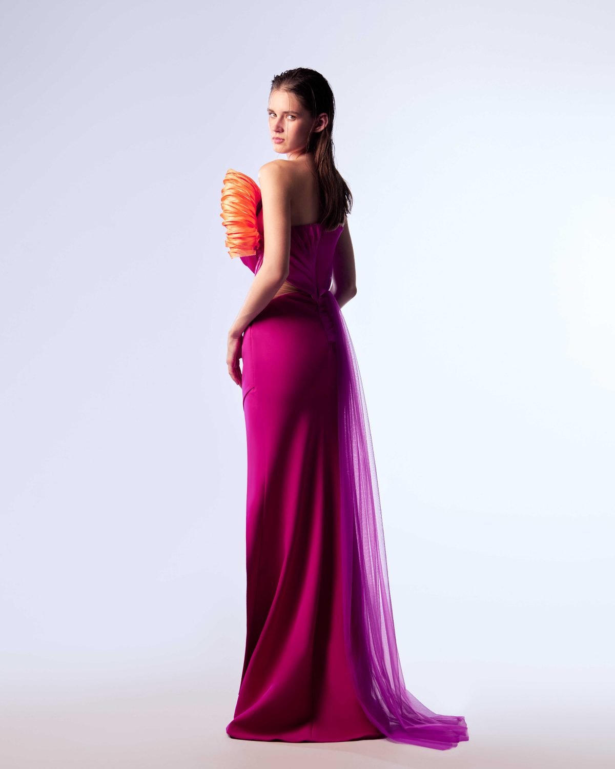 Ordandie Embellished Fire Orange Dress