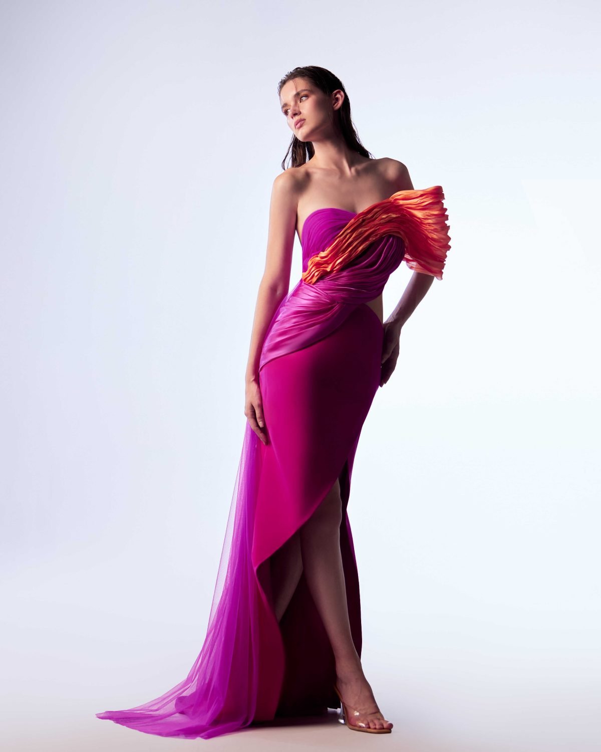 Ordandie Embellished Fire Orange Dress