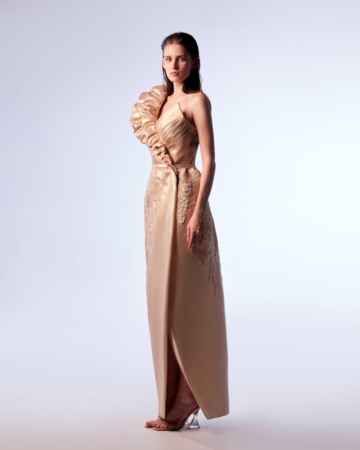 Ordandie Embellished Fire Orange Dress