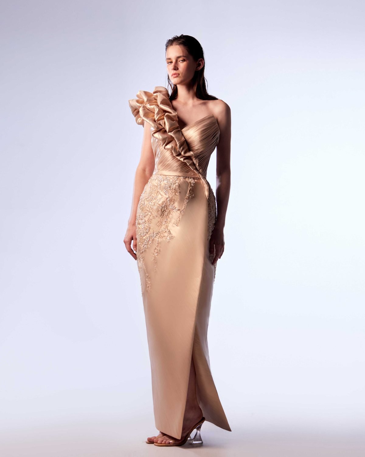 Ordandie Embellished Fire Orange Dress
