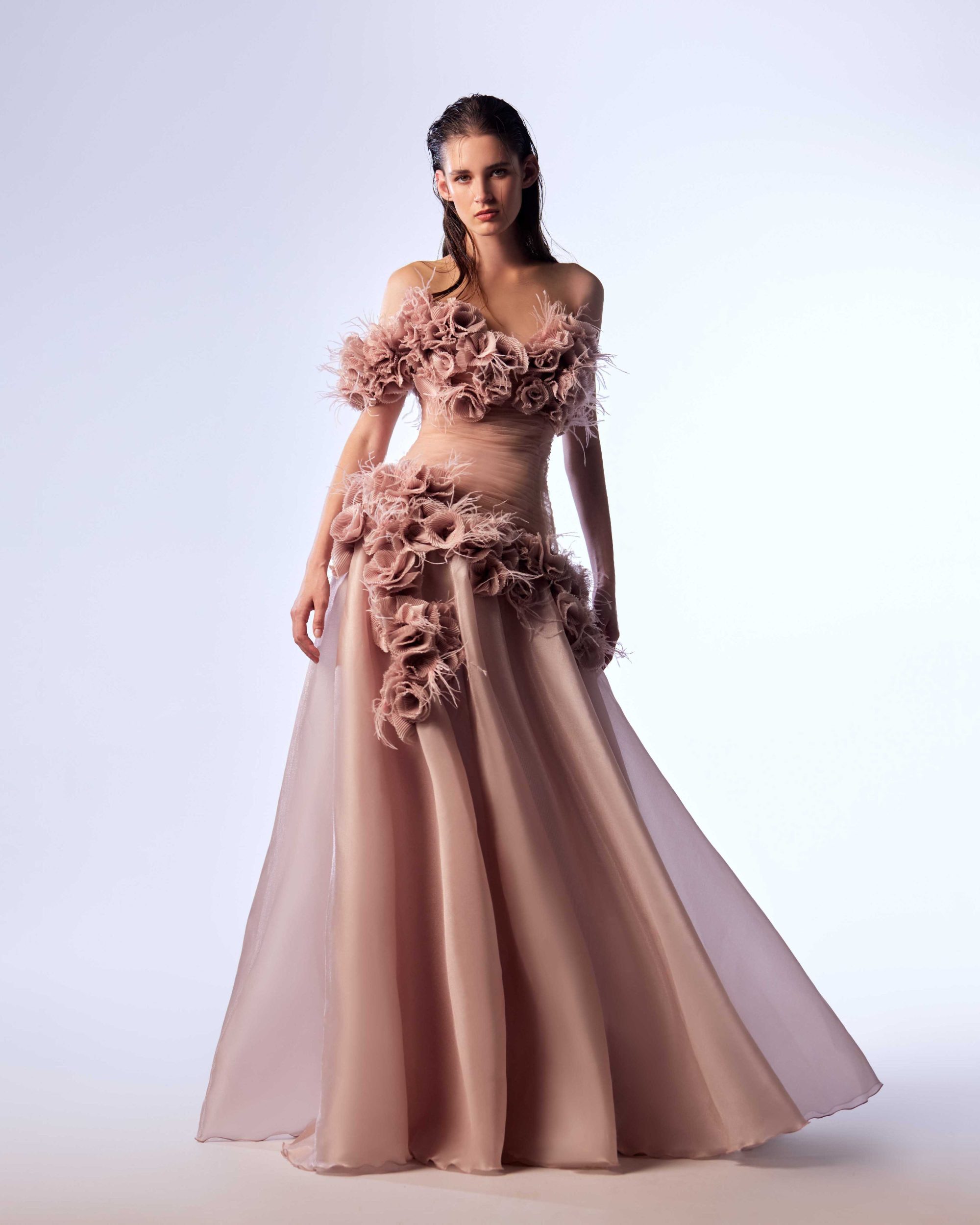 Ordandie Embellished Fire Orange Dress