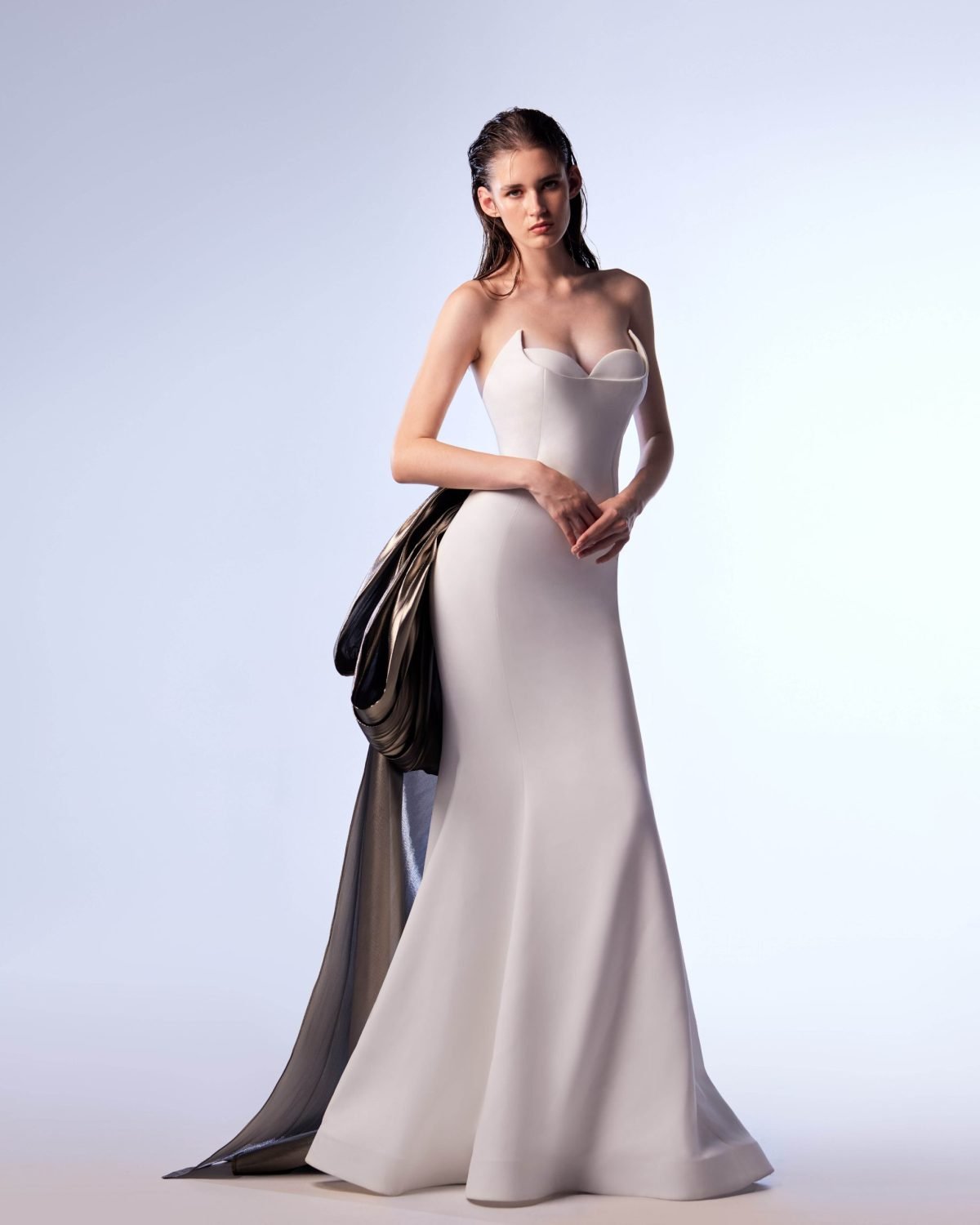 White and Metallic Silver Corset Dress