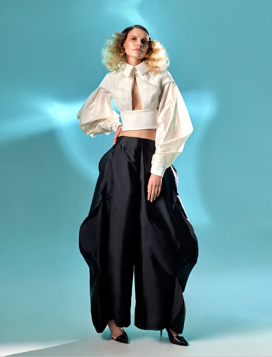 Pleated White Tulle Top