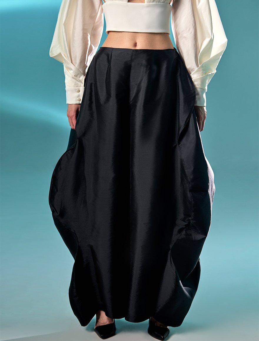 Black Taffeta Wave Pants