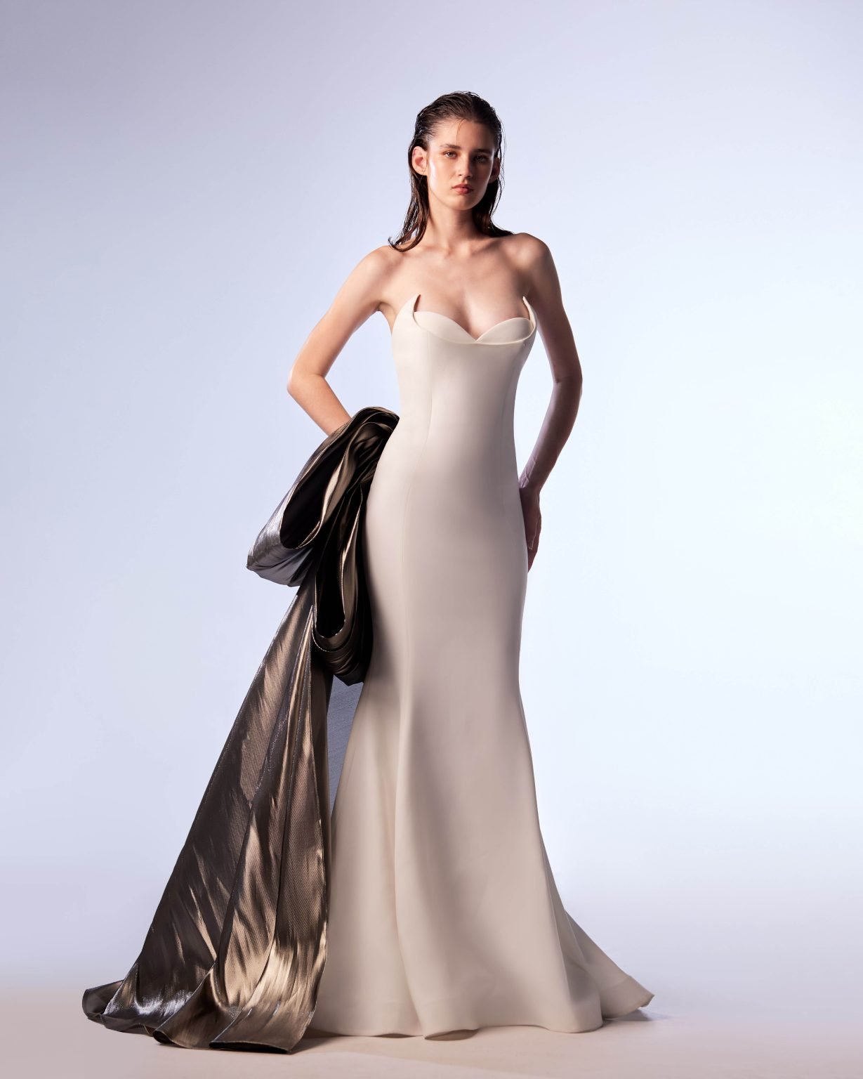 White and Metallic Silver Corset Dress