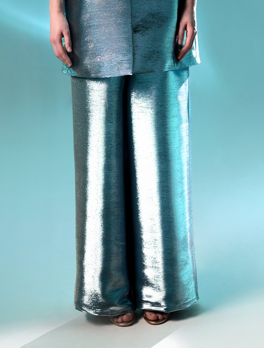 Metallic Blue Flared Pants
