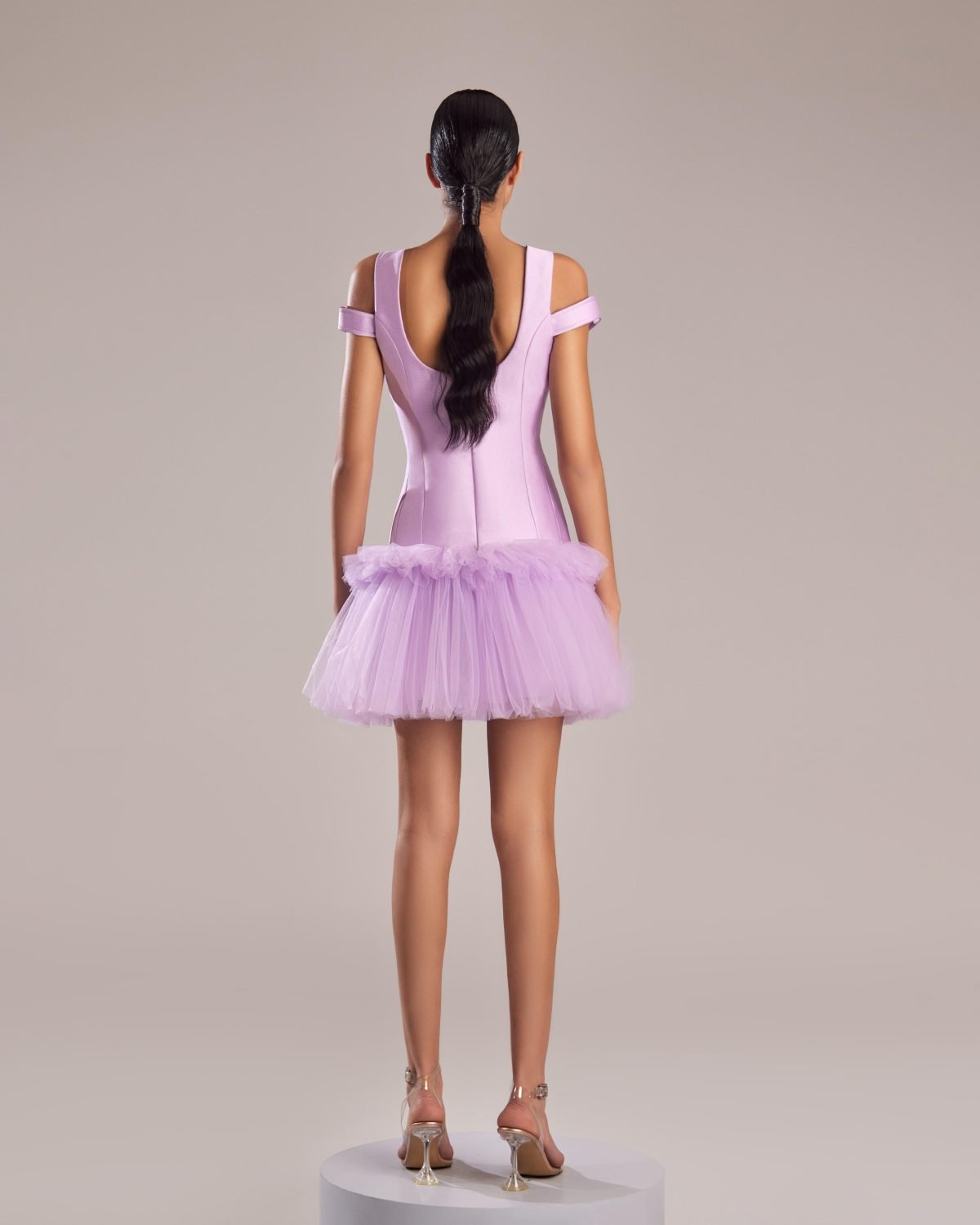 Chic Lilac Mikado Piqué and Tulle Mini Dress