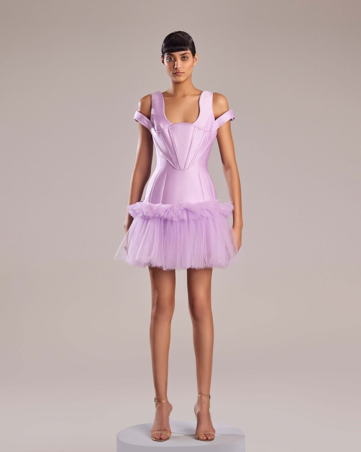 Chic Lilac Mikado Piqué and Tulle Mini Dress