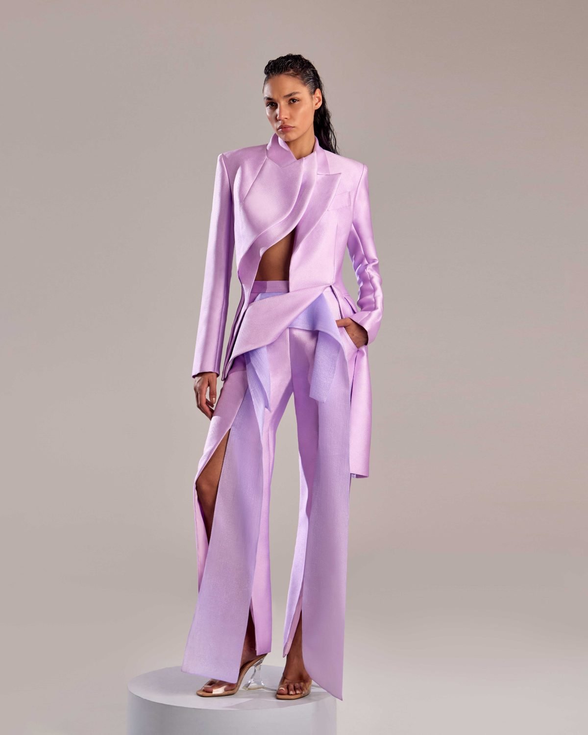Lilac Mikado Piqué High-Fashion Pants