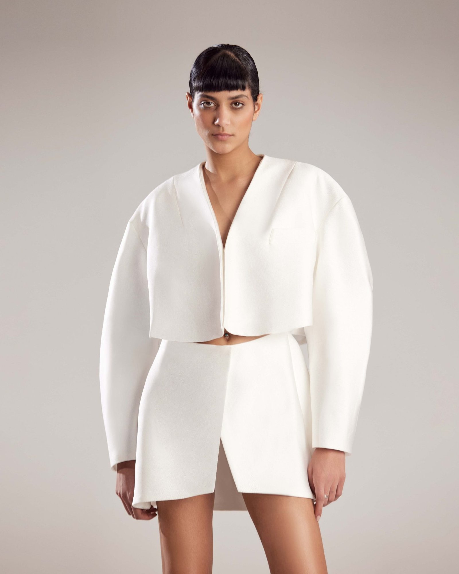 Chic Minimalist White Crepe Jacket Dress