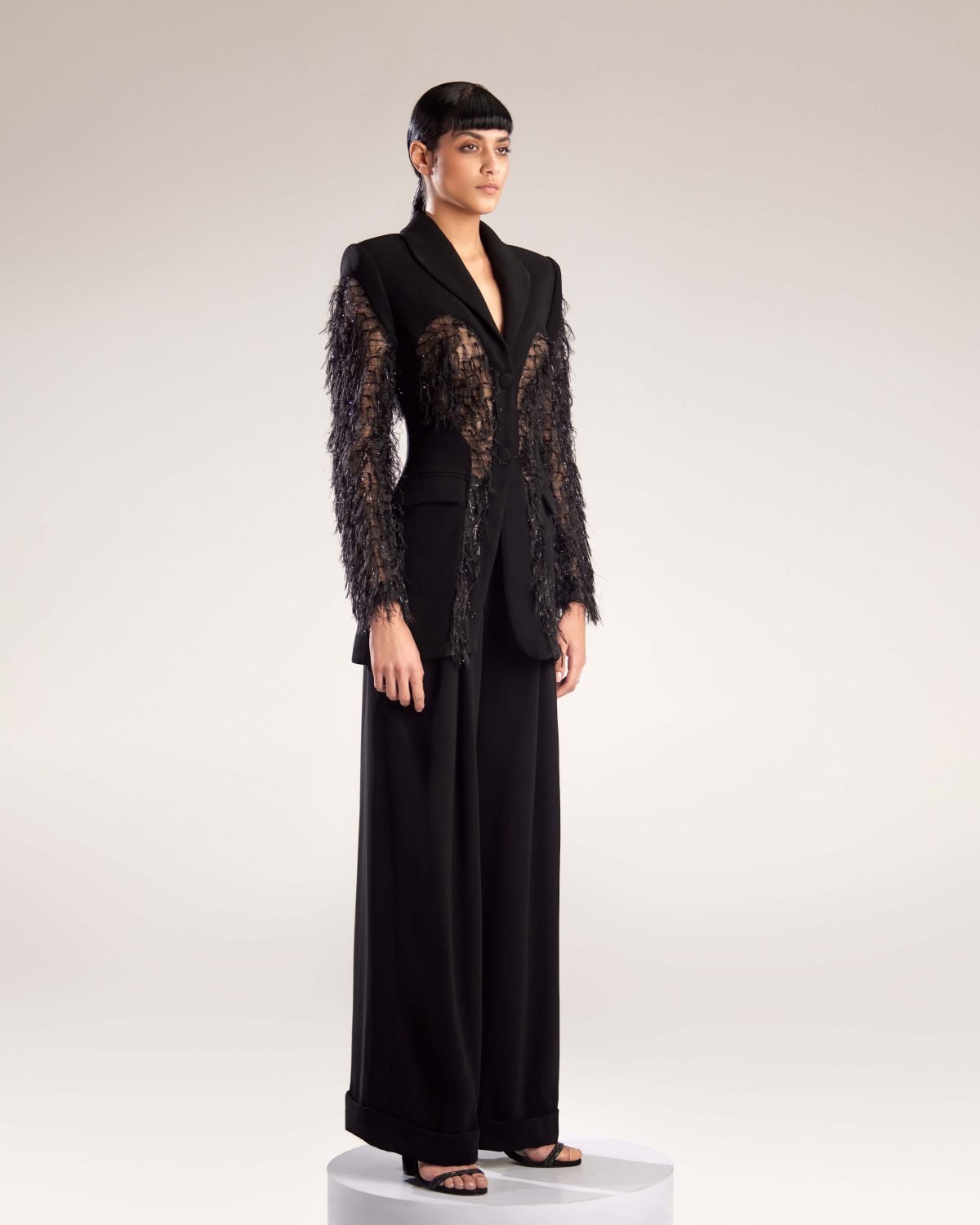 Wide Flared Black Crepe Pants