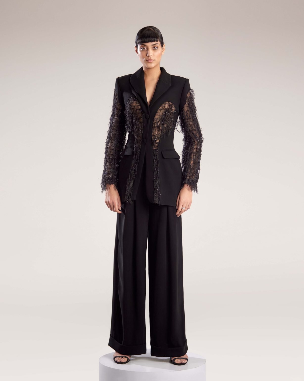 Wide Flared Black Crepe Pants
