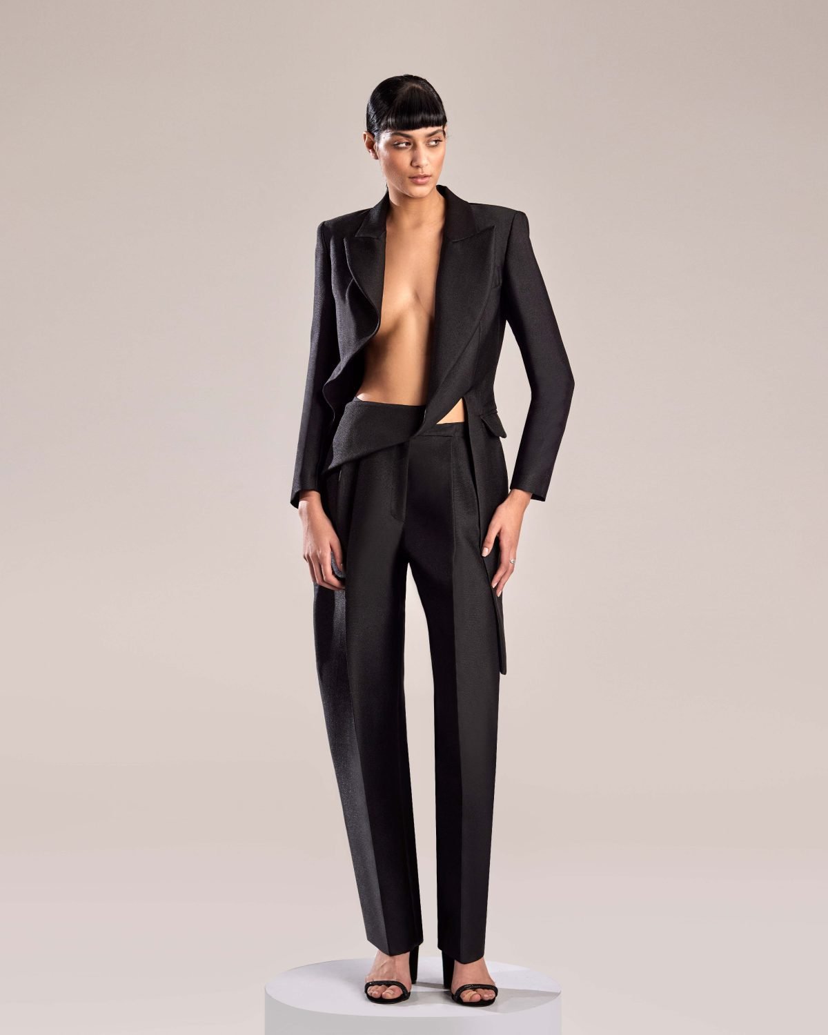 Sleek and Sophisticated Black Mikado Piqué Pants