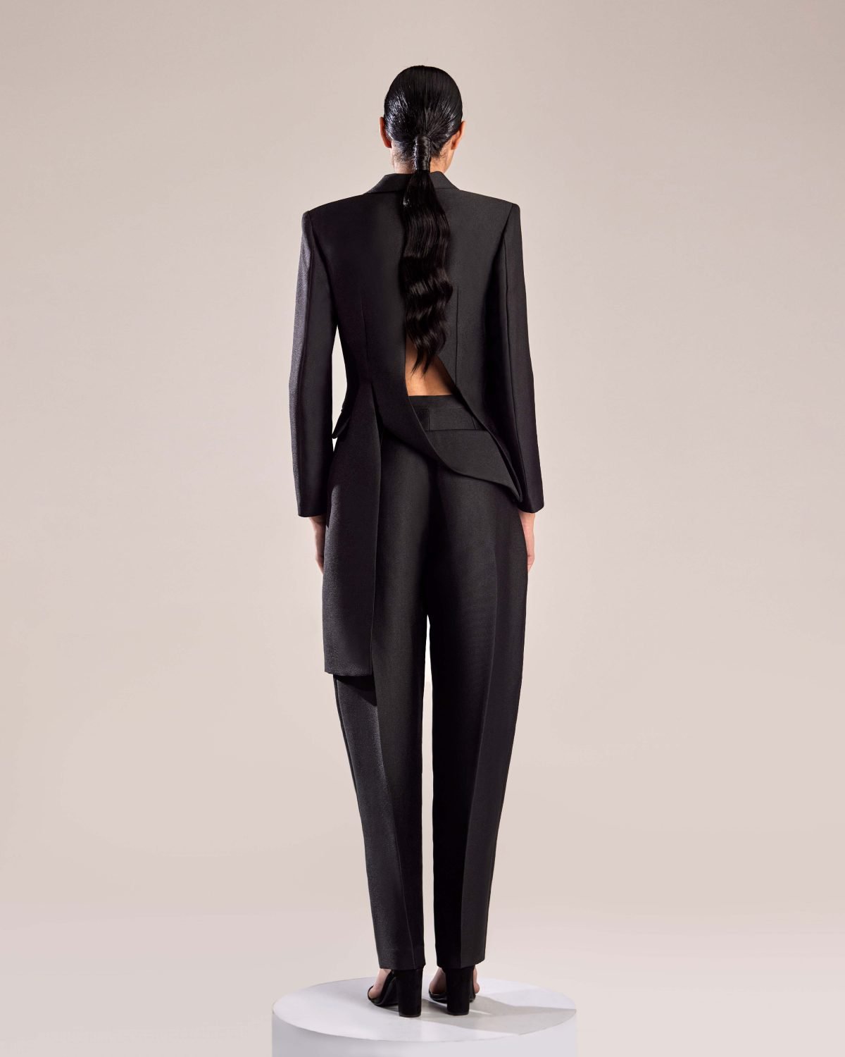 Sleek and Sophisticated Black Mikado Piqué Pants