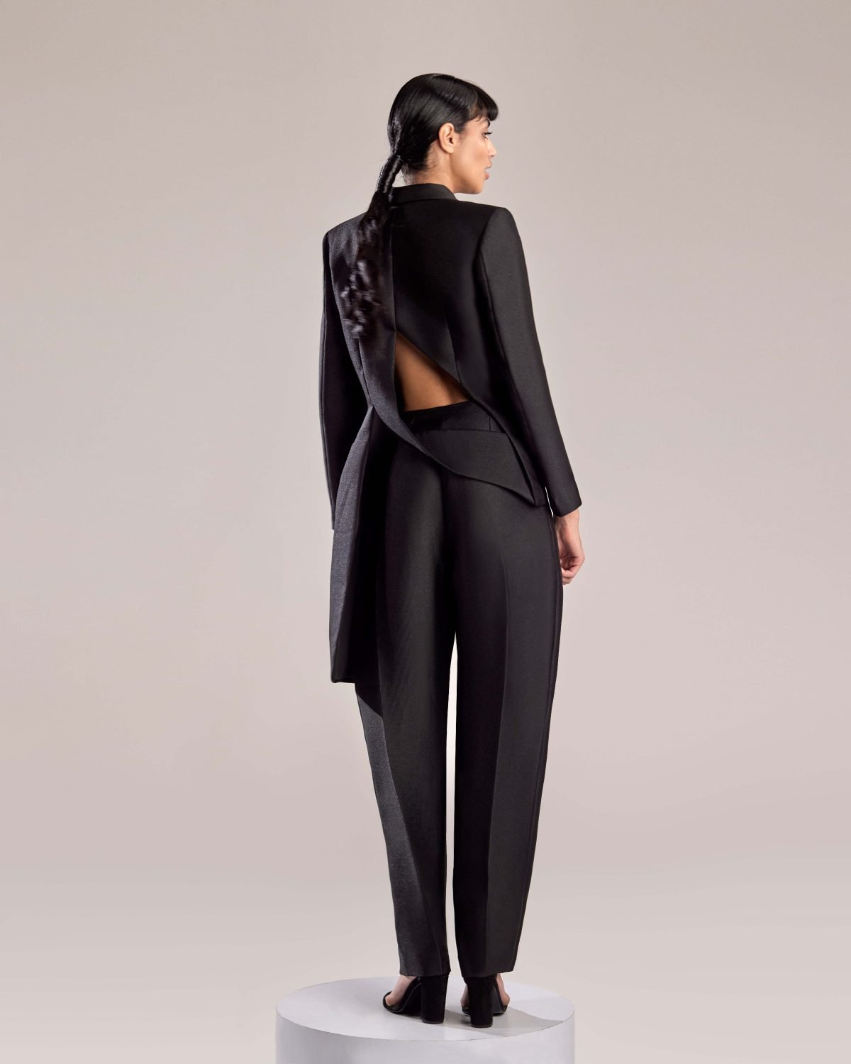 Sleek and Sophisticated Black Mikado Piqué Pants