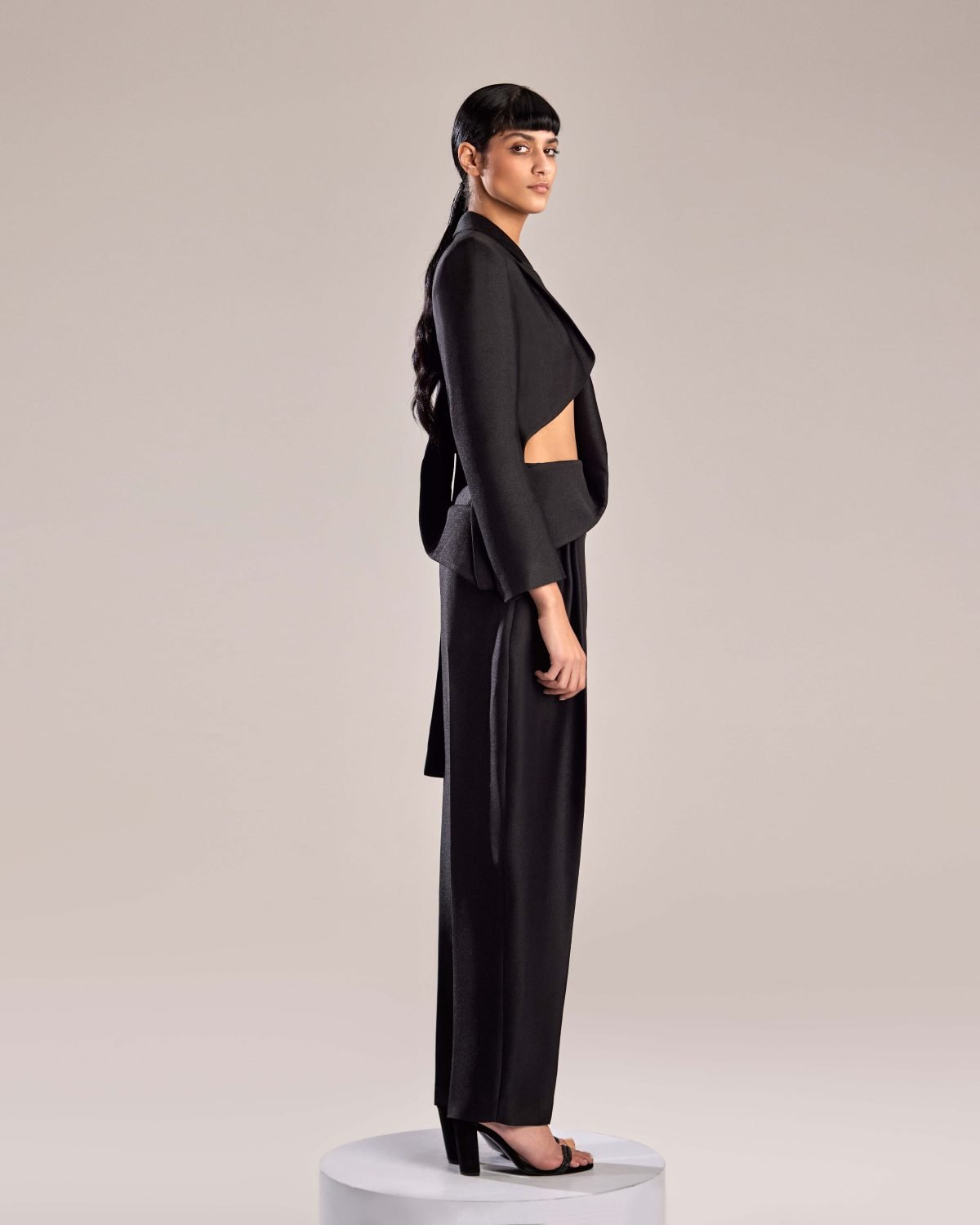 Sleek and Sophisticated Black Mikado Piqué Pants
