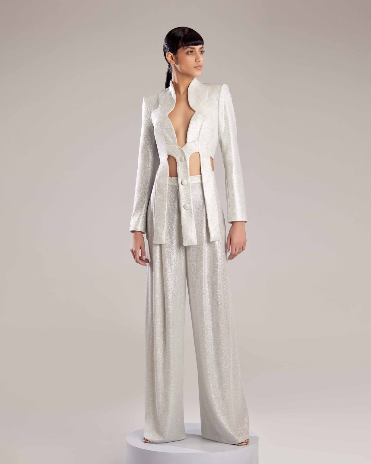 Silver Metallic Flared Pants