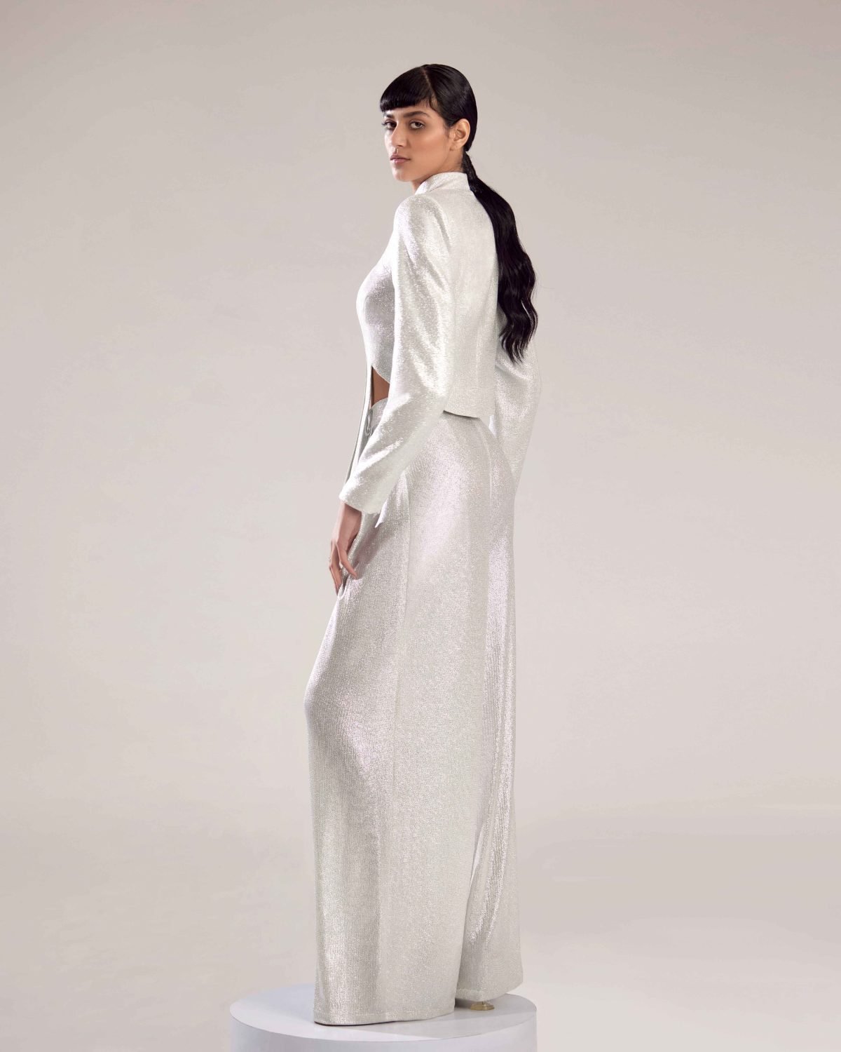 Avant-garde Metallic Silver Cut-Out Jacket
