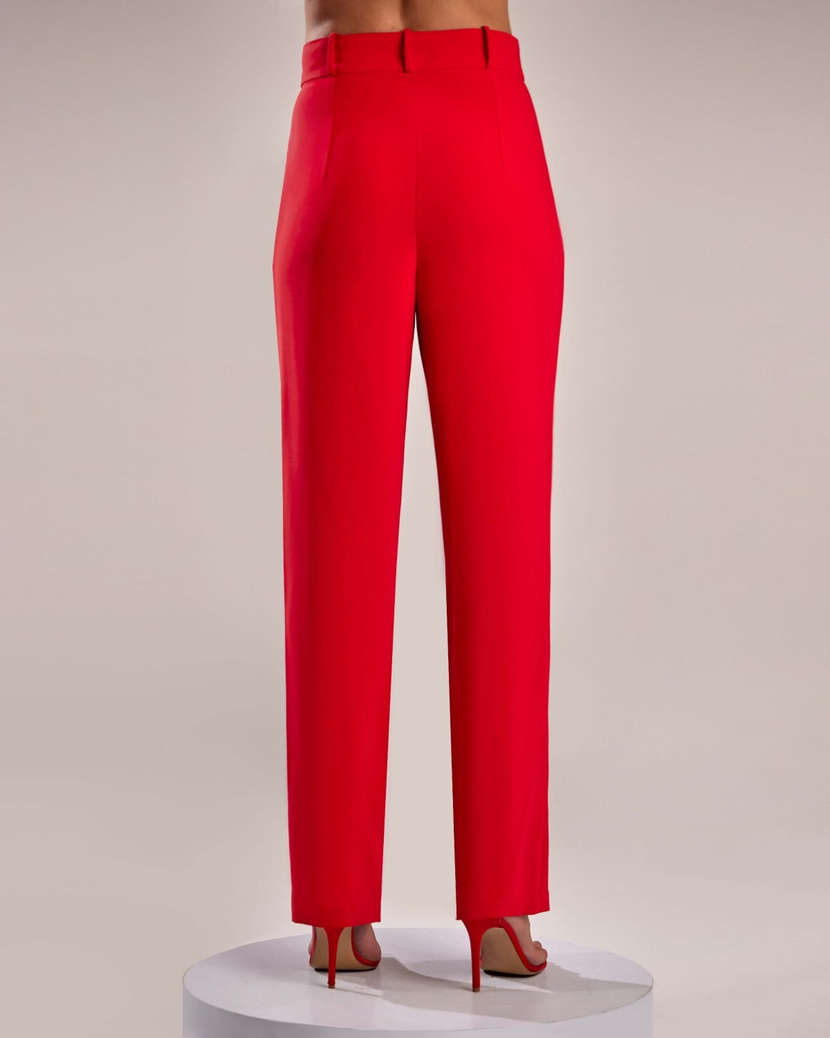 Bold Red Crepe Pants with Draped Overlay
