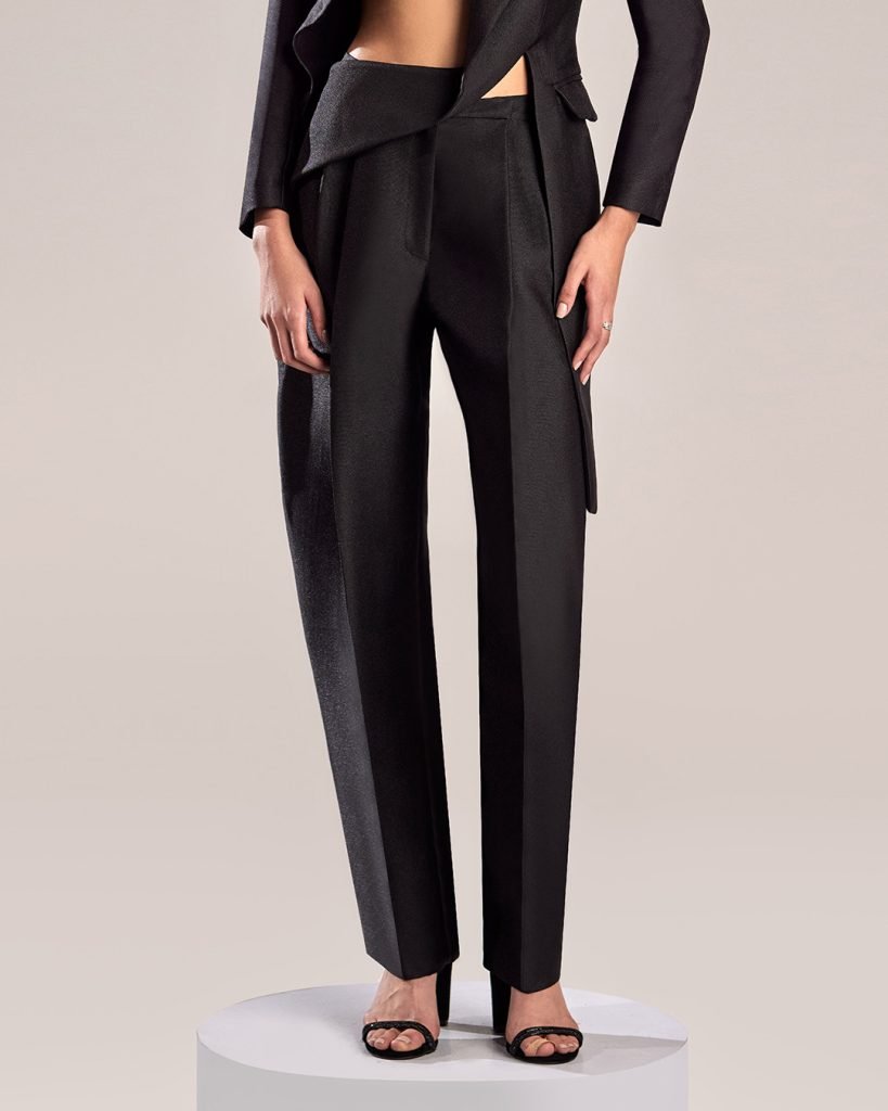 Sleek and Sophisticated Black Mikado Piqué Pants 