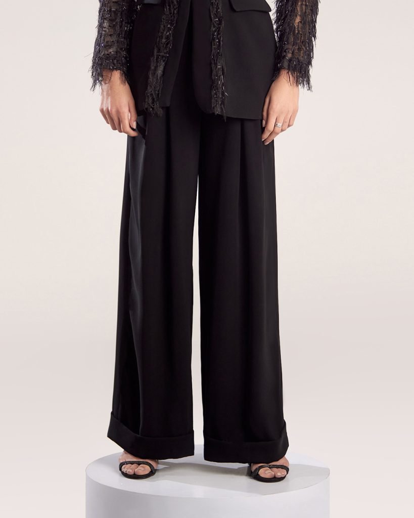 Wide Flared Black Crepe Pants 