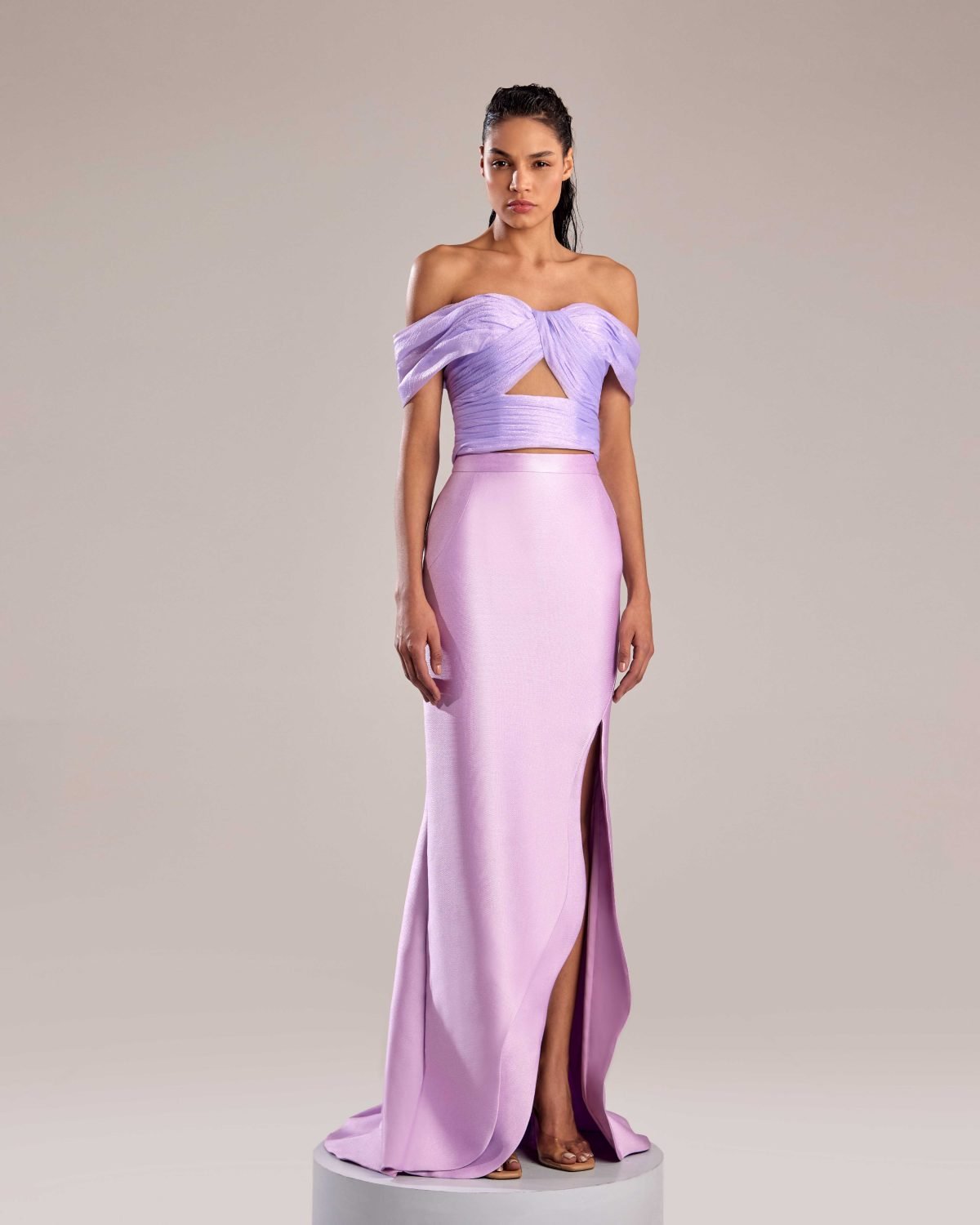 Elegant Two Layered Lilac Mikado Piqué Skirt