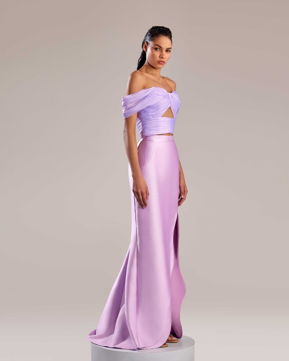 Elegant Two Layered Lilac Mikado Piqué Skirt