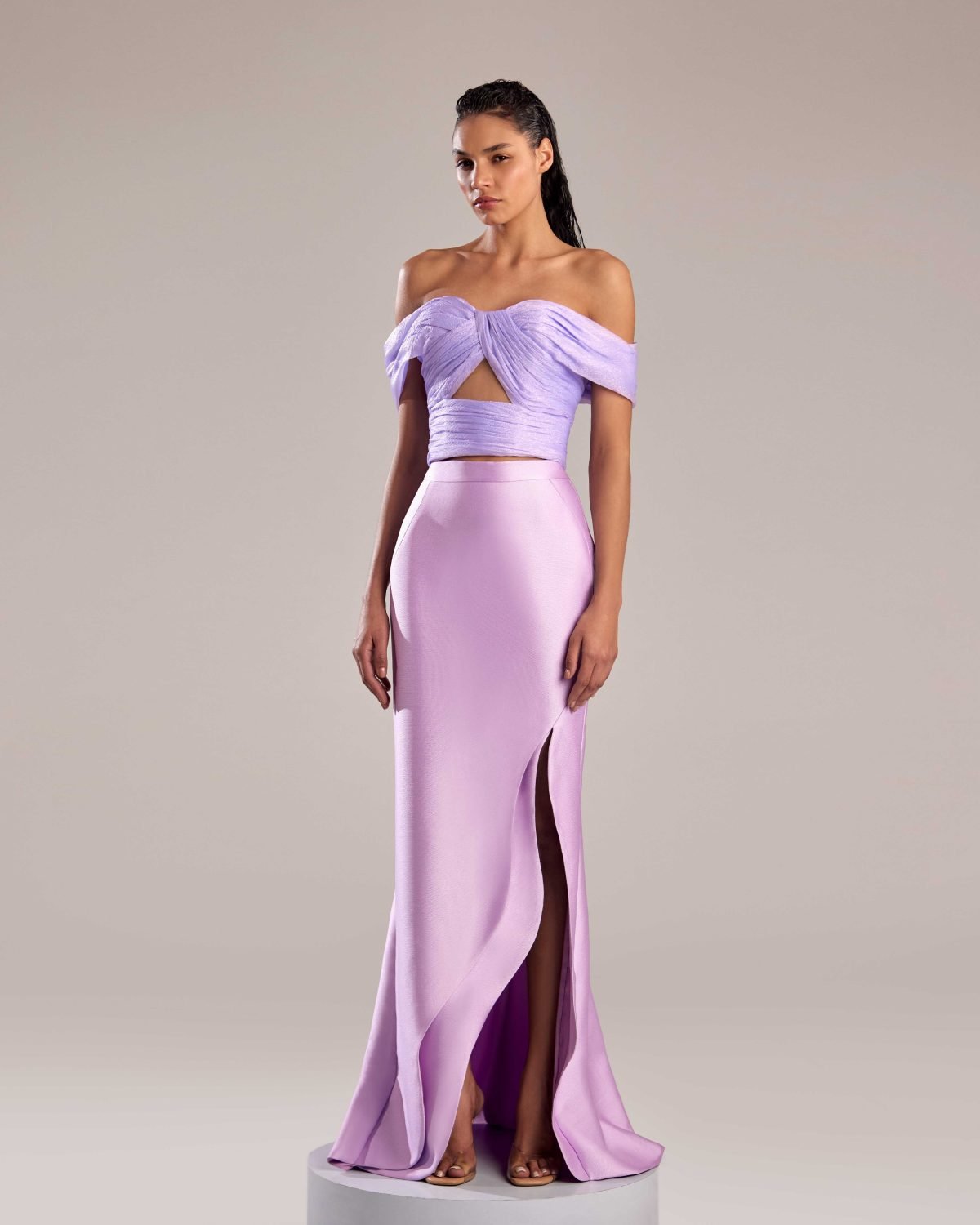 Elegant Two Layered Lilac Mikado Piqué Skirt