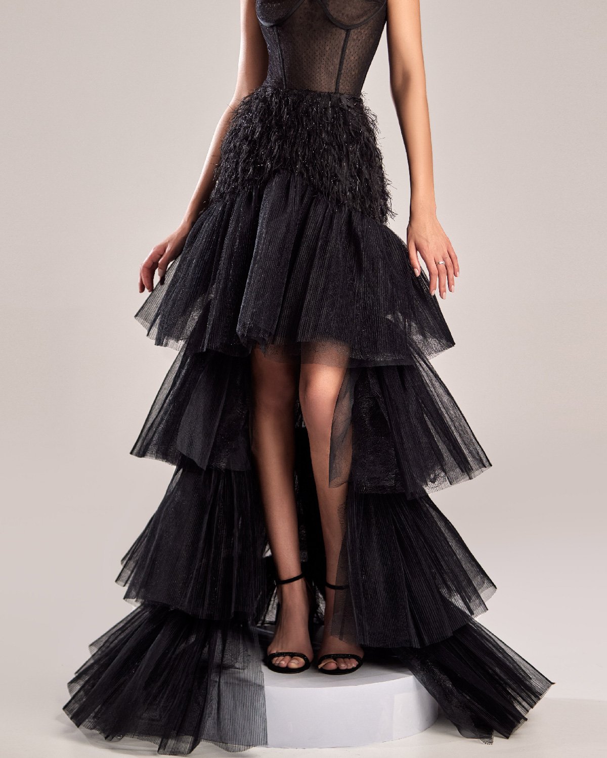 Exquisite Black Feathered Tulle Skirt